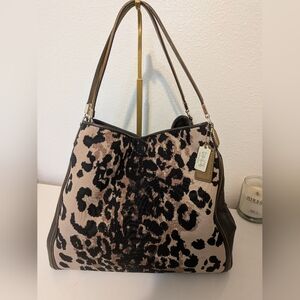 Coach Leopard Print Shoulder Bag in Beige and Brown
